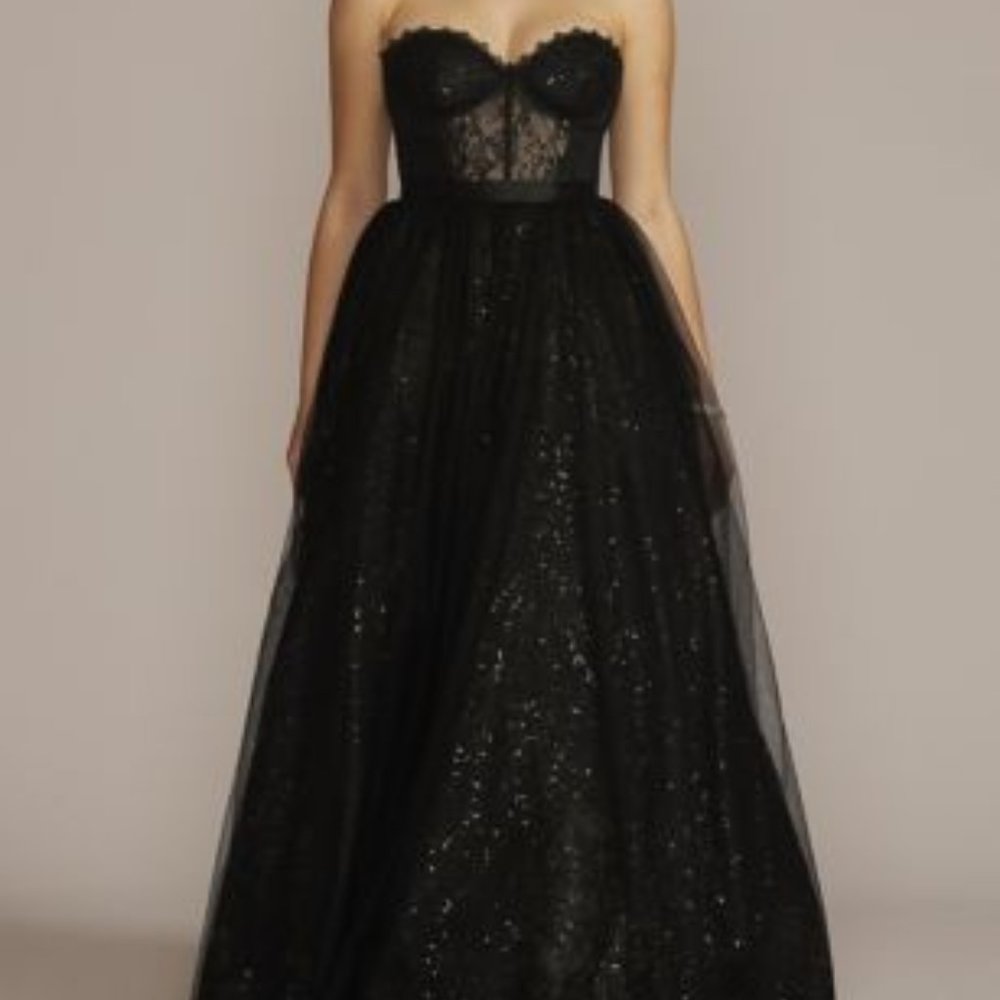 Strapless illusion corset prom dress (black)